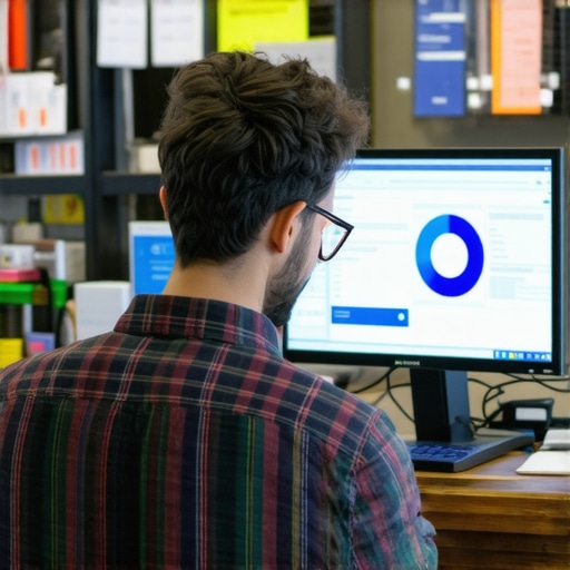 Retail shop owner reviewing AI analytics dashboard