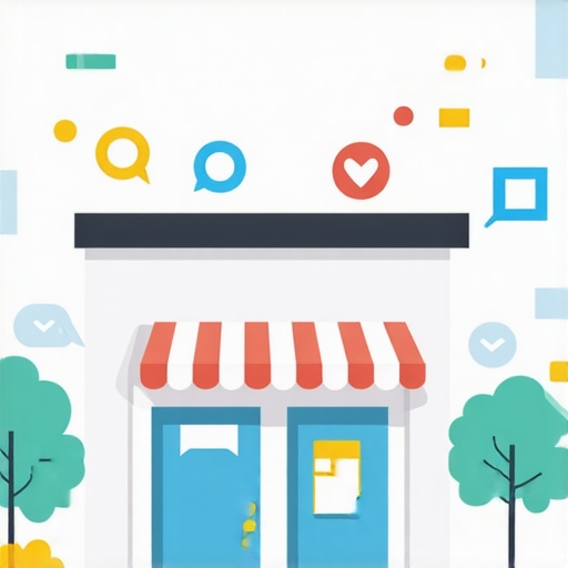 Advanced Local SEO Elements for Small Shops Small shop with digital SEO icons and schema markup elements.