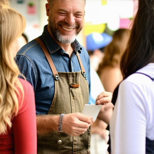 Community Engagement for Local SEO Small shop owner interacting with community members at a local event