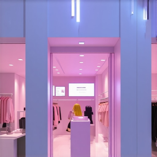 Futuristic retail store with AI and AR technologies enhancing local search visibility
