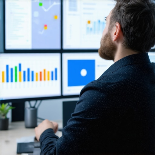 Business owner using AI analytics dashboard to optimize local SEO strategies.