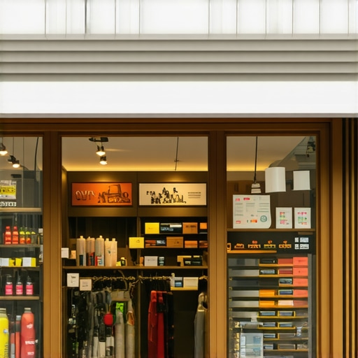 Illustration of retail store implementing SEO techniques with schema markup and visual content.