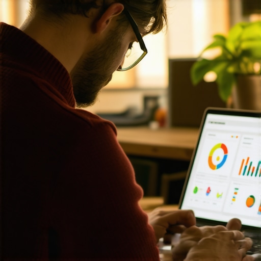 Analyzing Local SEO Data for Business Growth Shop owner reviewing analytics dashboards with search data and customer insights.
