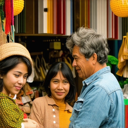 Shop owner interacting with customers at a local market, showcasing community involvement