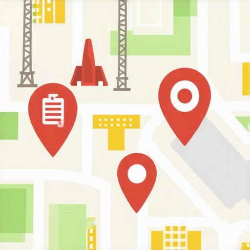 A map highlighting local landmarks and SEO icons representing community-focused marketing
