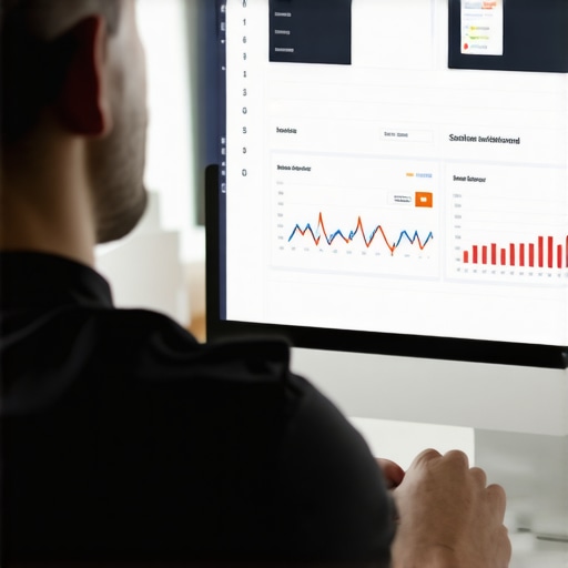Optimizing Local SEO Dashboard Business owner working on local SEO analytics on computer.
