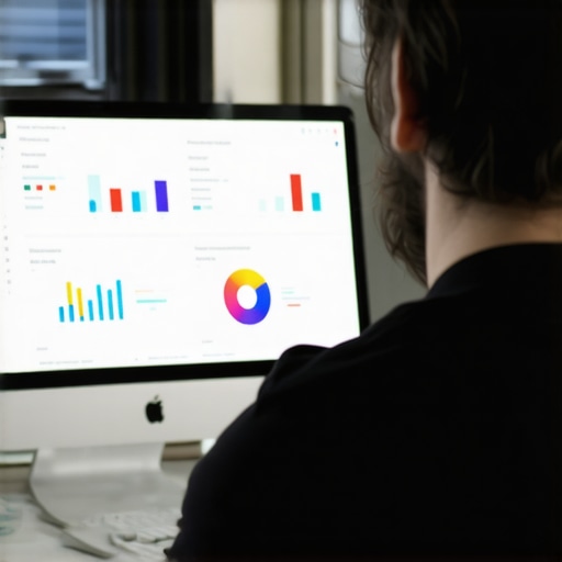 Shop owner reviewing analytics dashboard to enhance local SEO efforts.