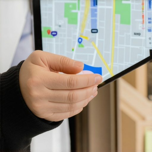 Person reviewing local search analytics on tablet with maps and charts