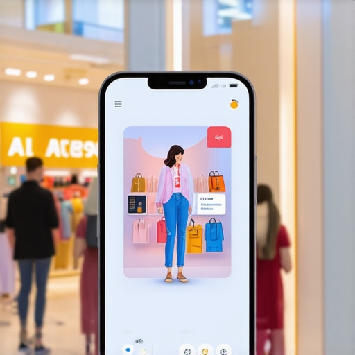 Customer using AR app to try products virtually at a local shop.