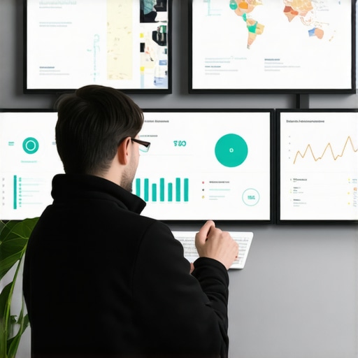 Small shop owner reviewing geospatial data and analytics for local SEO optimization.