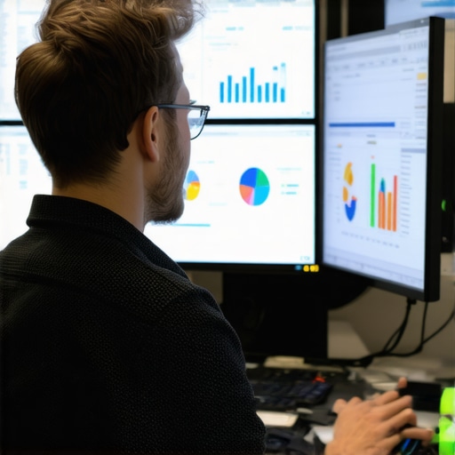 SEO specialist reviewing local business schema markup and analytics dashboards