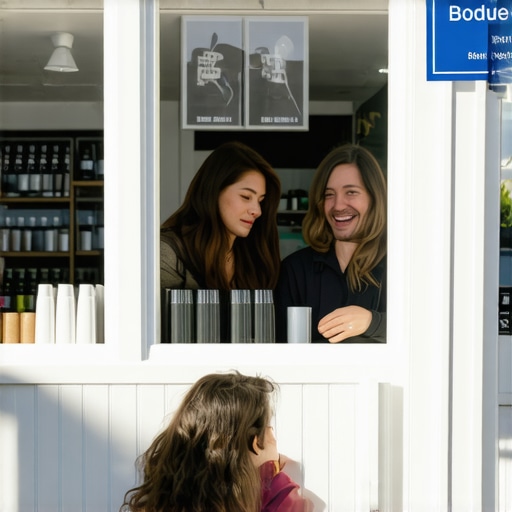 Local Shop Engagement Customers interacting outside a small local shop during daytime