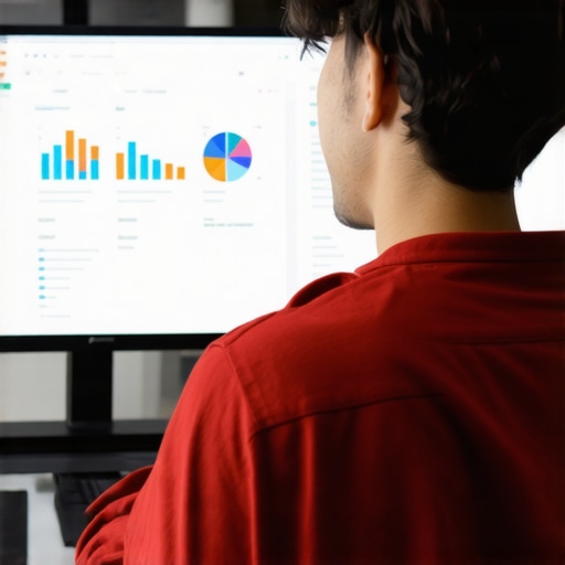 A professional analyzing local SEO data on a screen with charts and graphs.