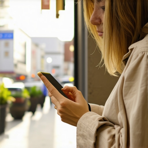 Small shop owner reviewing SEO analytics on a tablet amidst a vibrant city street