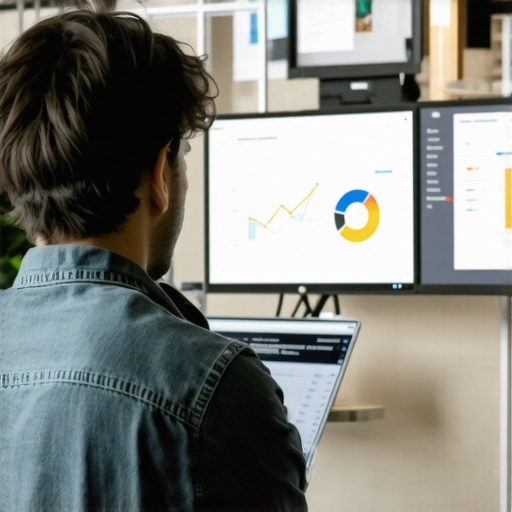 Small business owner reviewing SEO analytics and performance metrics.