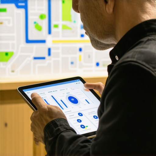 Analyzing Local SEO Metrics for Small Business Growth Small shop owner reviewing SEO data on a tablet