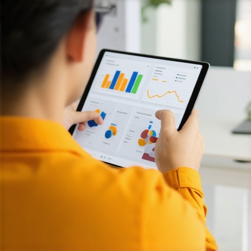 Analyzing Local Search Data Business owner reviewing local SEO analytics on a tablet.