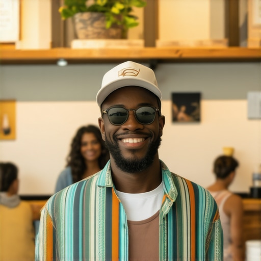 Small shop owner engaging with local influencers and community members in a lively neighborhood