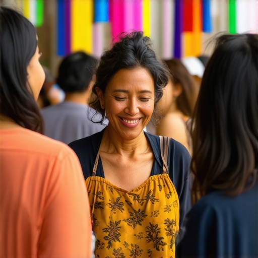 Shop owner interacting with community members during local event