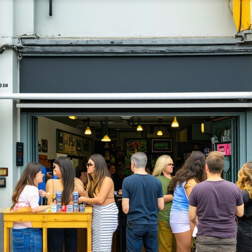 Small business hosting a local community event in a lively neighborhood