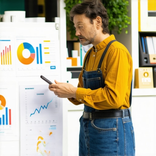 Small business owner reviewing local SEO analytics on digital devices.