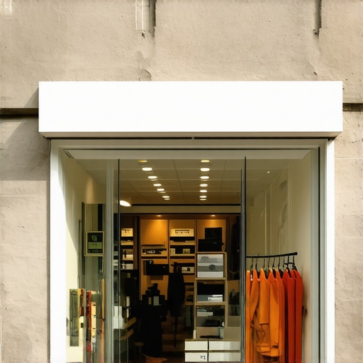 Geospatial Data for Retail Optimization A small retail shop surrounded by digital geospatial data visuals illustrating local marketing insights.