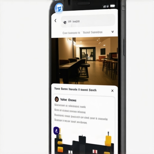 Mobile Search Optimization Smartphone screen showcasing local business listings and voice search interface.