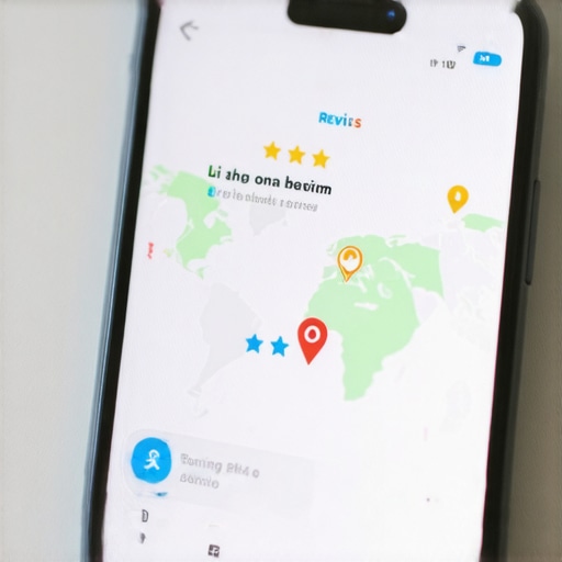 Optimized Local Search Mobile Interface Smartphone showcasing local business app with map and reviews