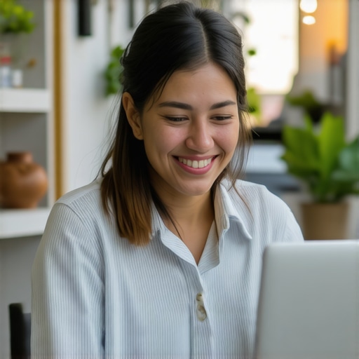 Small Shop SEO Optimization Small retail shop owner working on local SEO strategy with neighborhood street scene