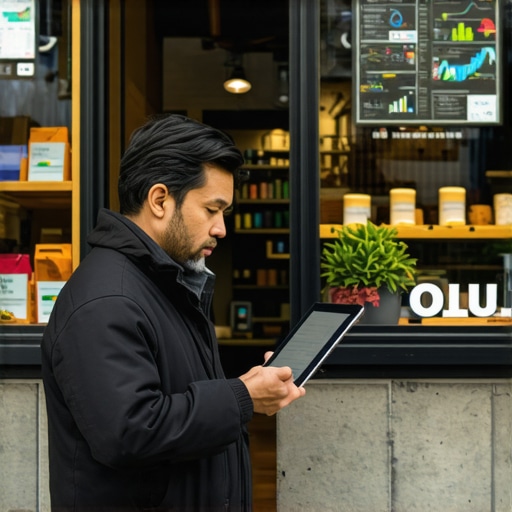 Shop owner reviewing local SEO analytics on tablet
