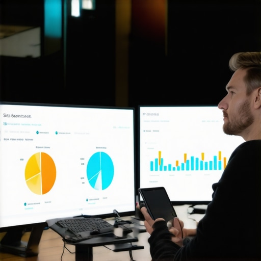A digital dashboard displaying local SEO analytics alongside images of community events.