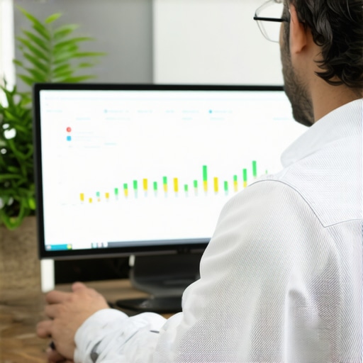 Small business owner analyzing local SEO data on a computer to improve search rankings in 2026.