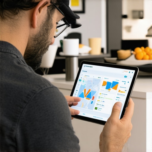 Small business owner reviewing local SEO analytics on a tablet.