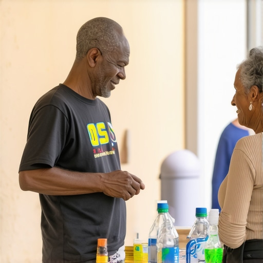 Shop owner interacting with neighborhood community to enhance local SEO