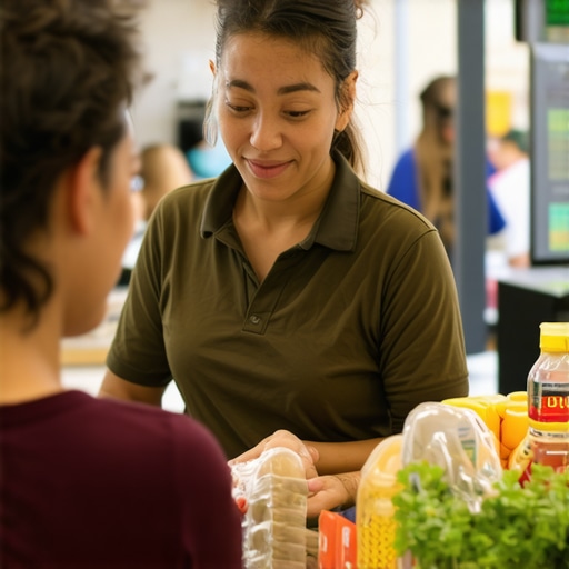 Business owner interacting with local community members at a shop event
