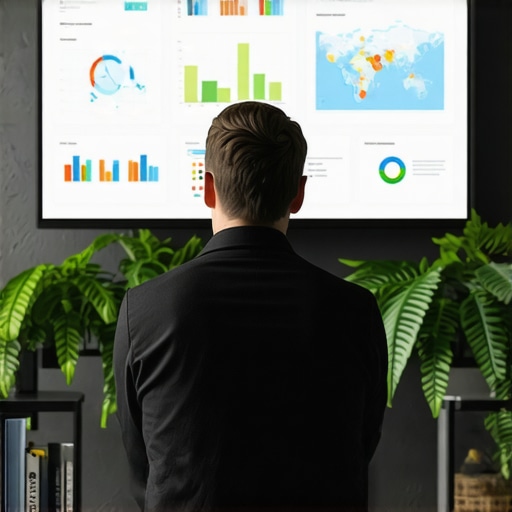 Business owner reviewing local SEO analytics on digital dashboard.