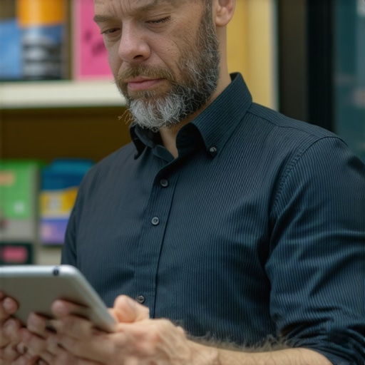 Small shop owner analyzing digital marketing performance over tablet in storefront