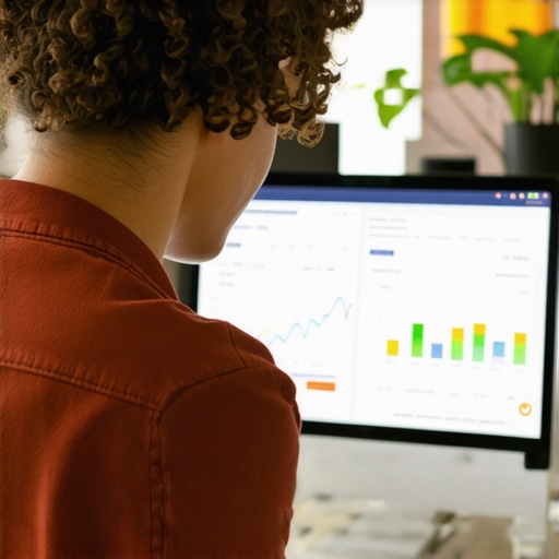 Shop owner reviewing local search analytics on a laptop, illustrating advanced data-driven SEO planning.