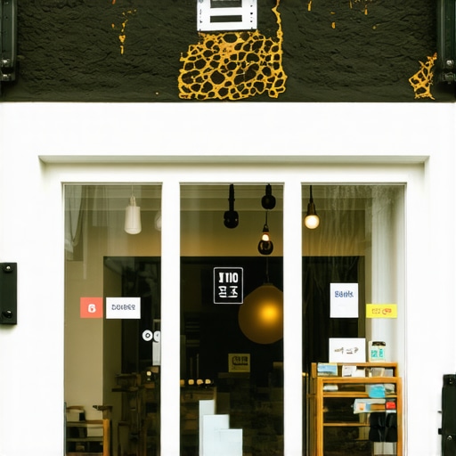 Small shop with digital icons indicating reviews, maps, and local search signals