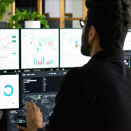 Shop owner examining digital SEO analytics for local search performance.