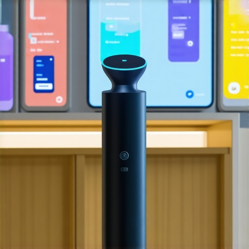 A high-tech retail shop showcasing voice assistants and digital displays highlighting AI's role in local shopping