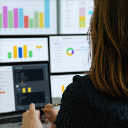 Business owner reviewing SEO analytics dashboard with graphs and charts