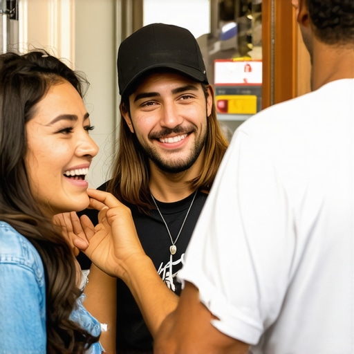 Small shop owner interacting with customers in the neighborhood, illustrating local community involvement and digital marketing
