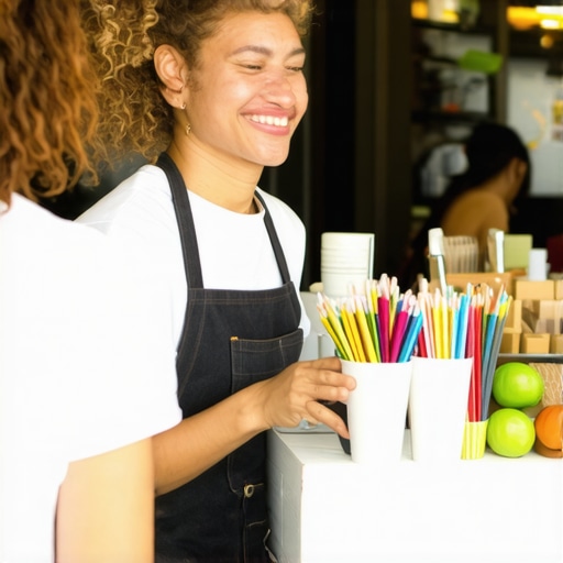 Small business owner participating in local community event, enhancing local SEO efforts