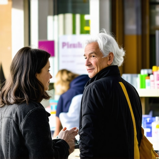 Shop owner interacting with customers in a busy marketplace, illustrating local community engagement.