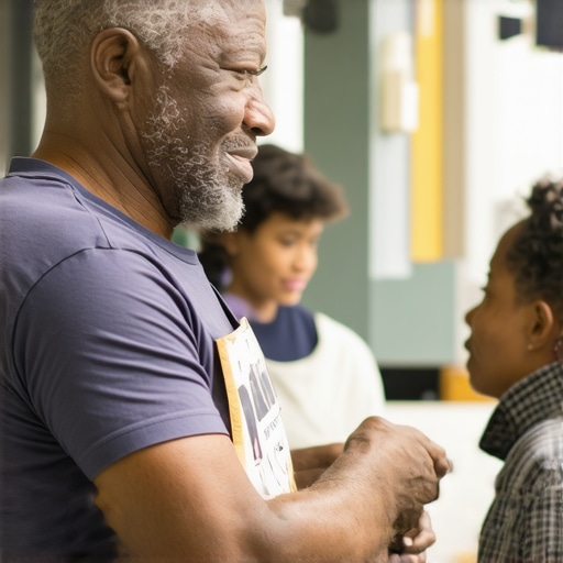 Shop owner interacting with local community members during an event.