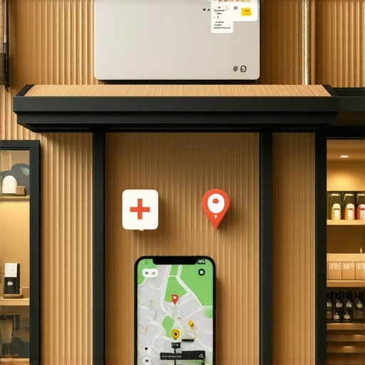 A small retail shop with city maps and digital device showing local SEO strategies.