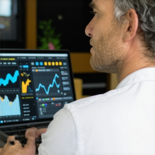 A business owner analyzing local SEO data with AI-powered analytics tools.