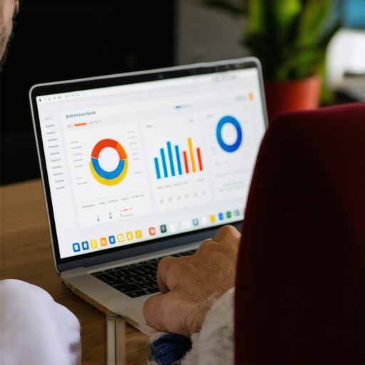Business owner reviewing local SEO data on a laptop in a modern office environment