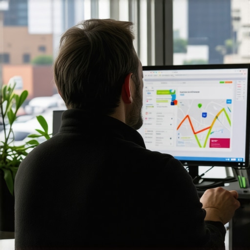 Small shop owner reviewing local search analytics on a laptop